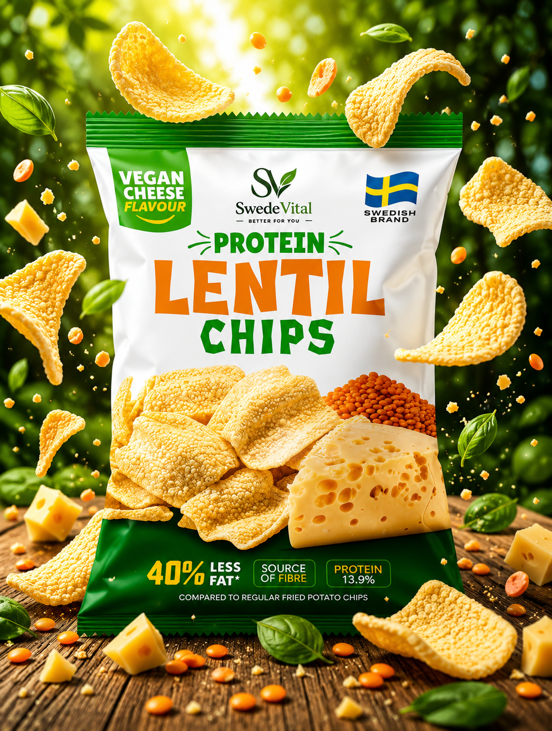 SwedeVital Protein Lentil Chips – Vegan Cheese (50g)